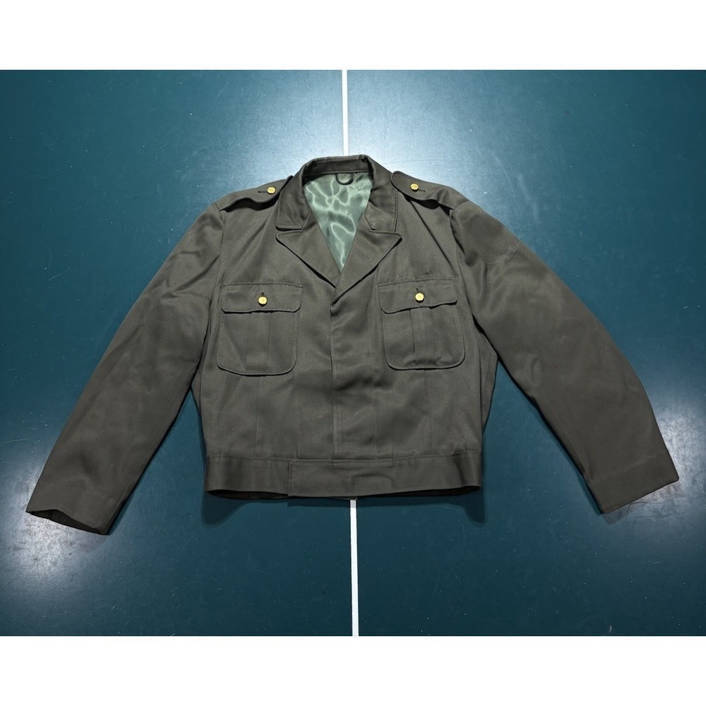 Vintage 1960s Ike Service Jacket Mens 46 Regular Military Green Satin Lined SACO